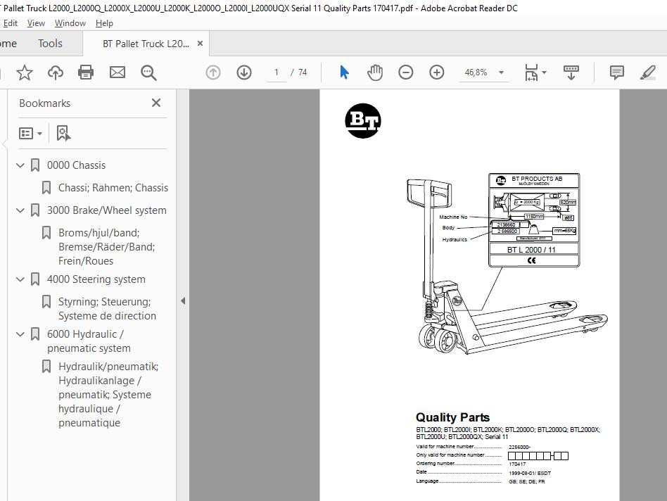BT Pallet Truck L2000_L2000Q_L2000X_L2000U_L2000K_L2000O_L2000I