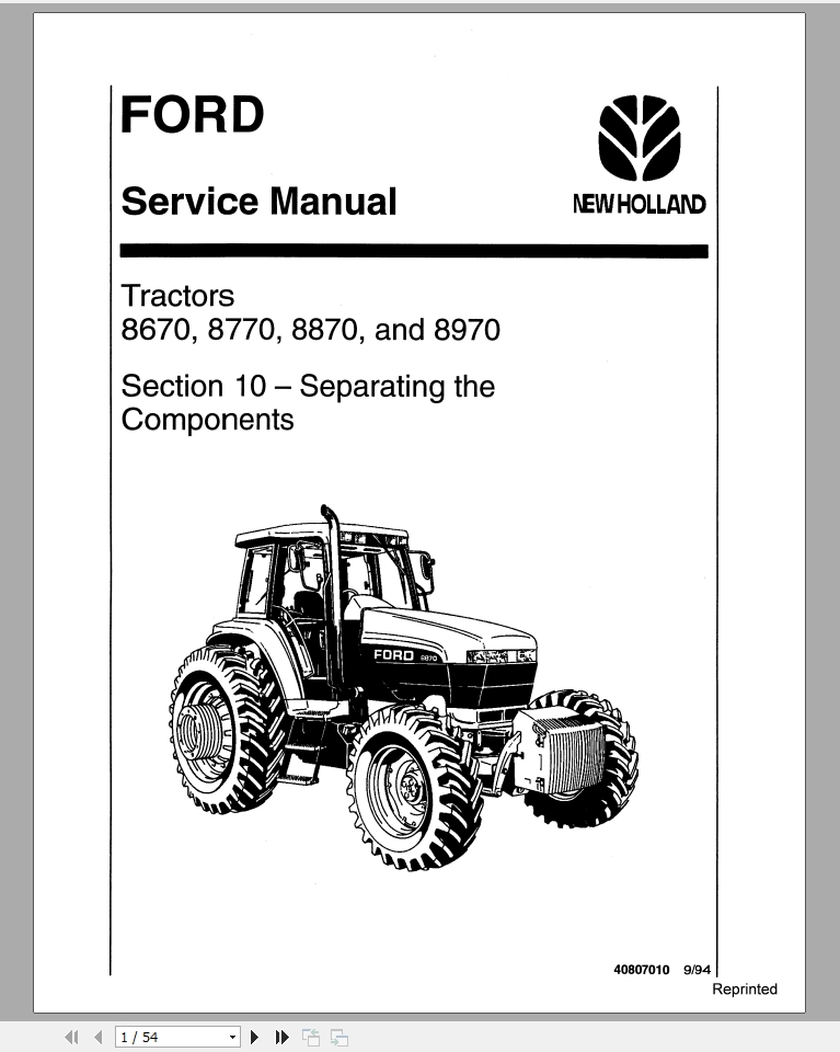 New Holland Ford Tractor 8670 8770 8970 Service Manual_40807010