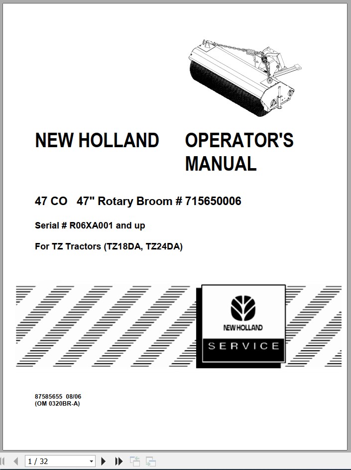 New Holland Tractor 47 CO 47 Inch Rotary Broom 715650006 Operator's