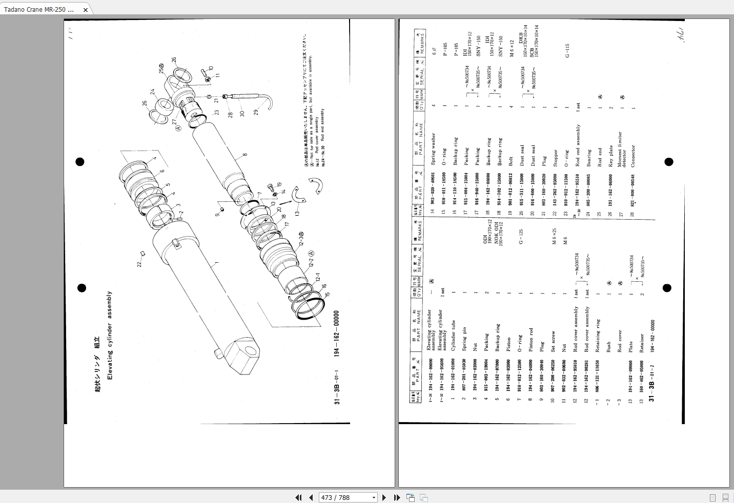Tadano Mobile Crane TR250 Spare Parts Catalog