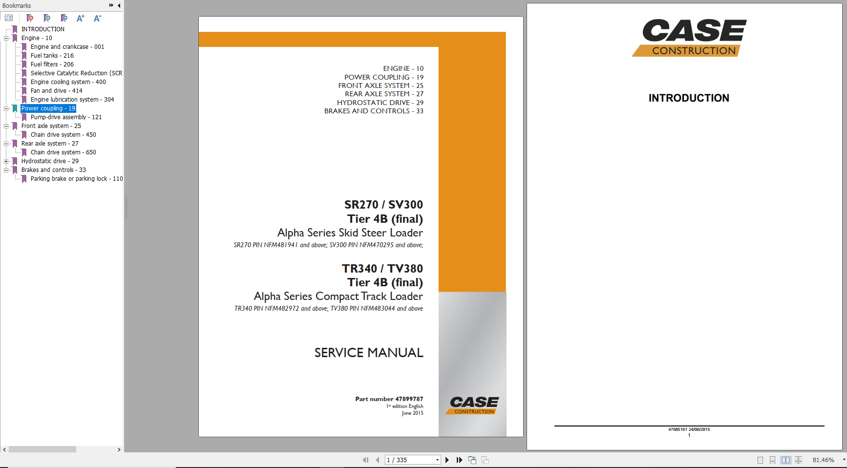 Case Alpha Series Skid Steer Loader SR270 SV300 TR340 TV380 Tier 4B