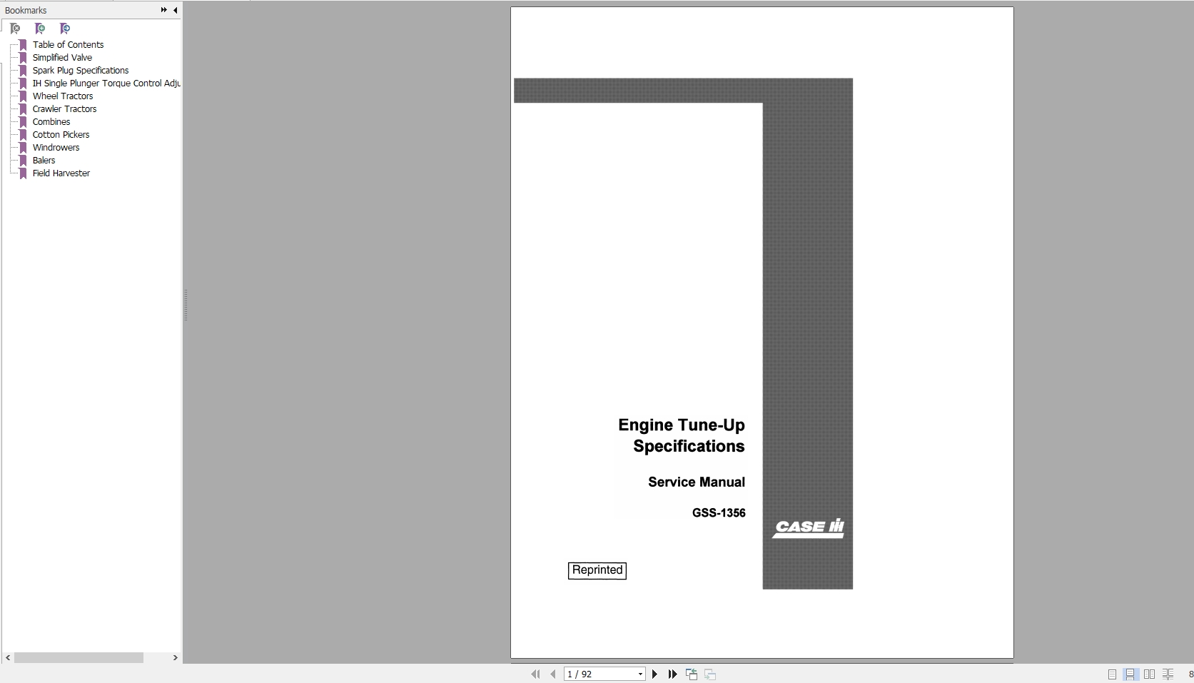 Case IH Tractor Engine Tune Up Specs Service Manual_GSS1356