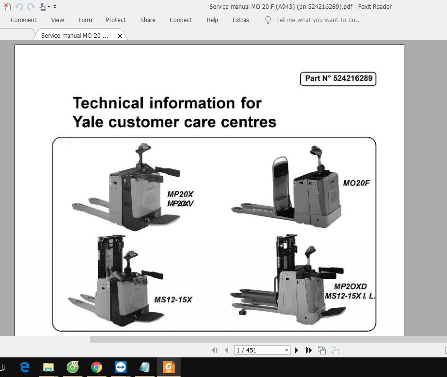 Yale Forklift MO 20 F (A943) Service Manuals