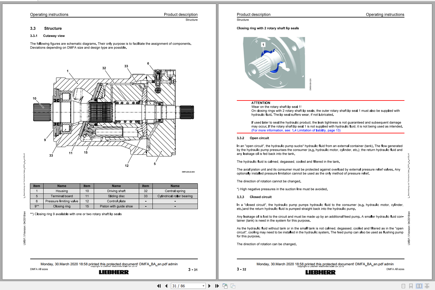 Liebherr Axial Piston Motor DMWA All Sizes 11445078 Operating
