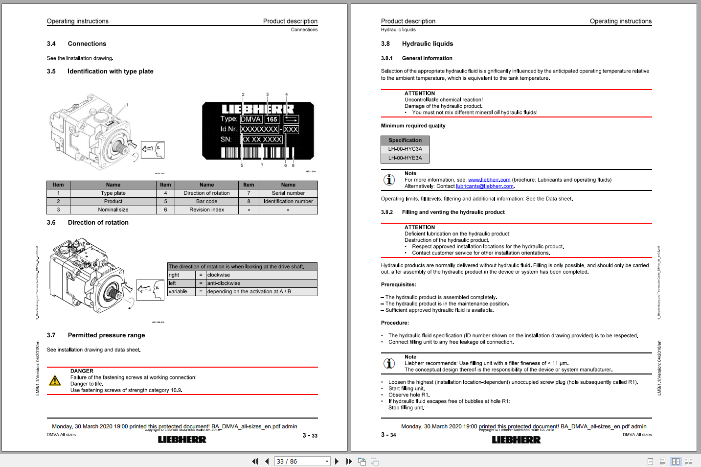 Liebherr Axial Piston Motor DMWA All Sizes Operating Instruction_EN