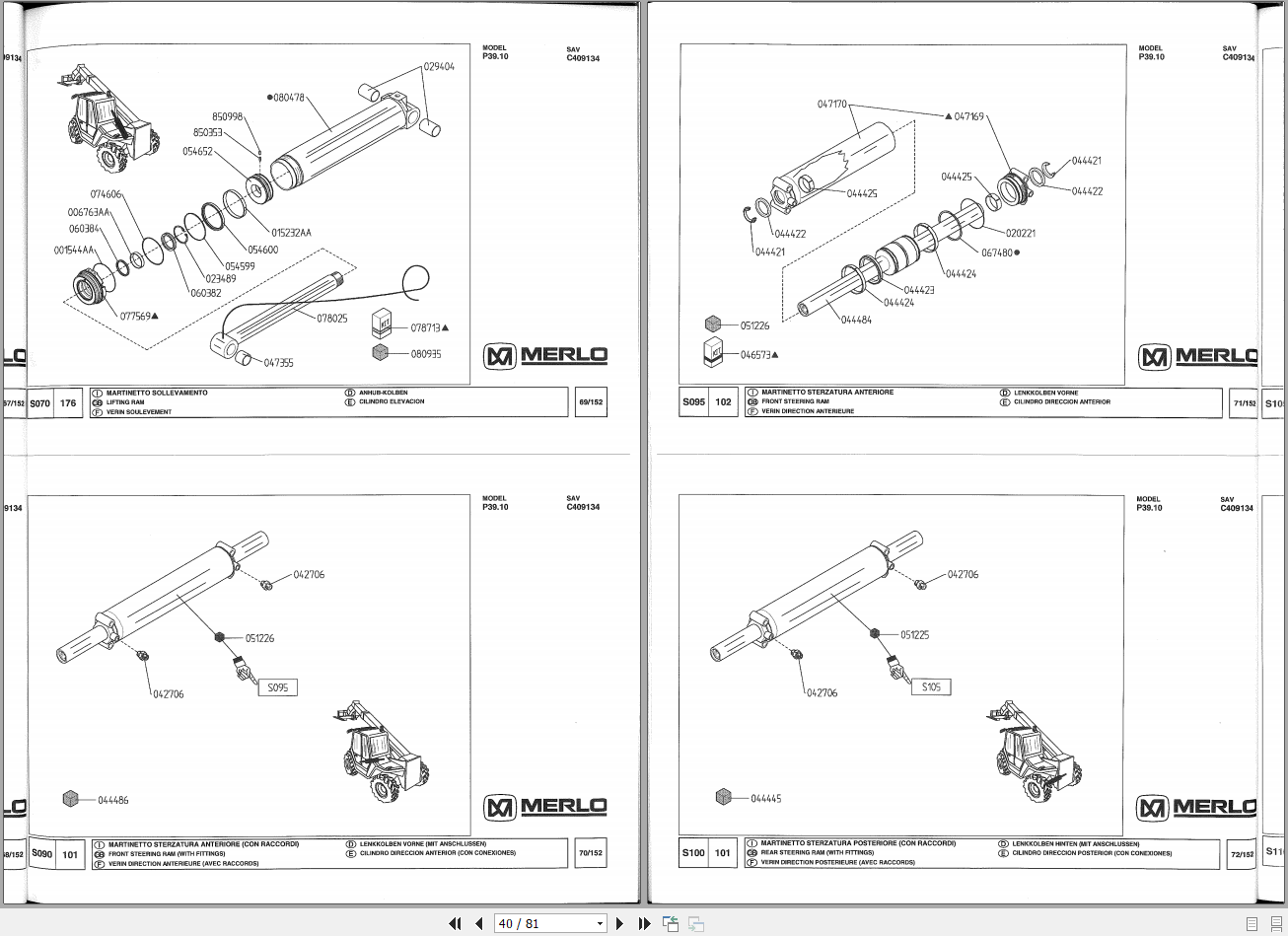 Merlo Telescopic handler P39 P40 P60 CDC Part Manual & Wiring Diagram