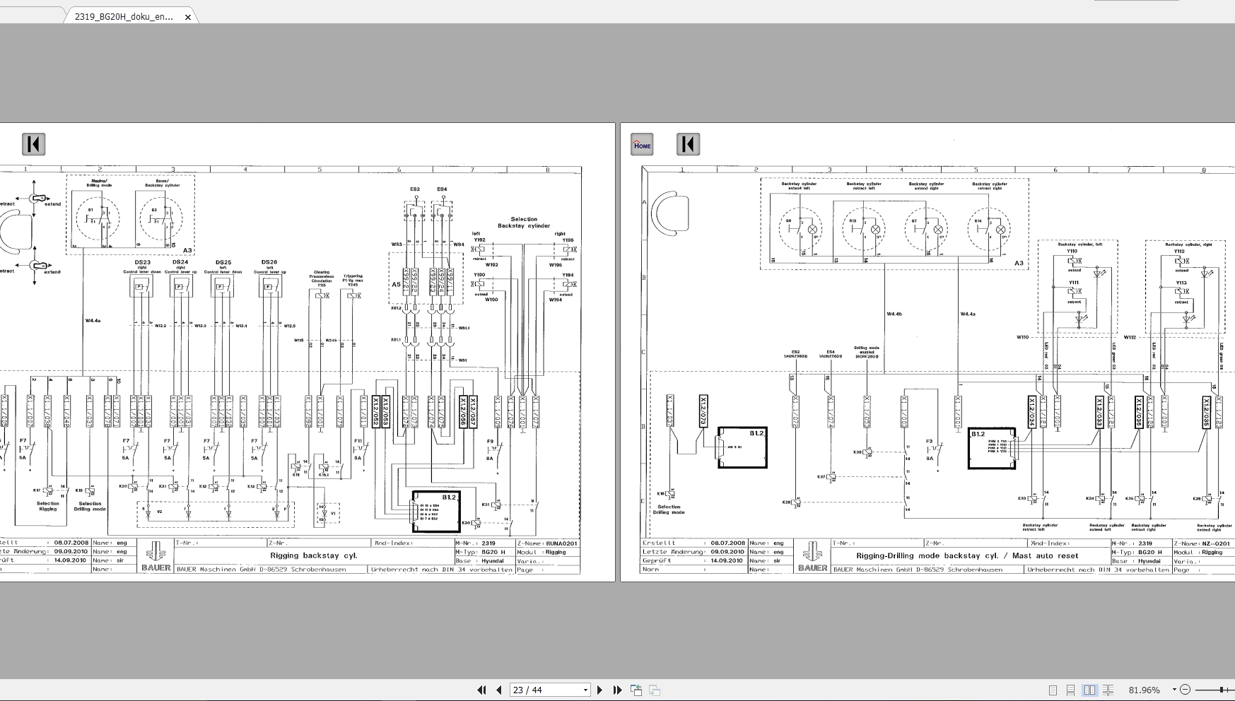 BAUER BG20H 2319 Instruction Manuals, Spare Part Lists, Schematics