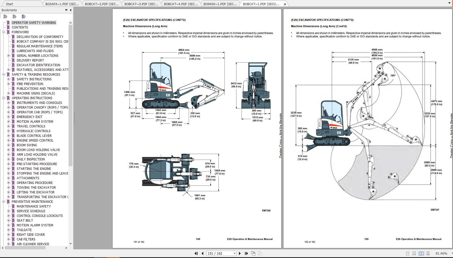Bobcat Compact Excavator E26 Operation & Maintenance Manuals