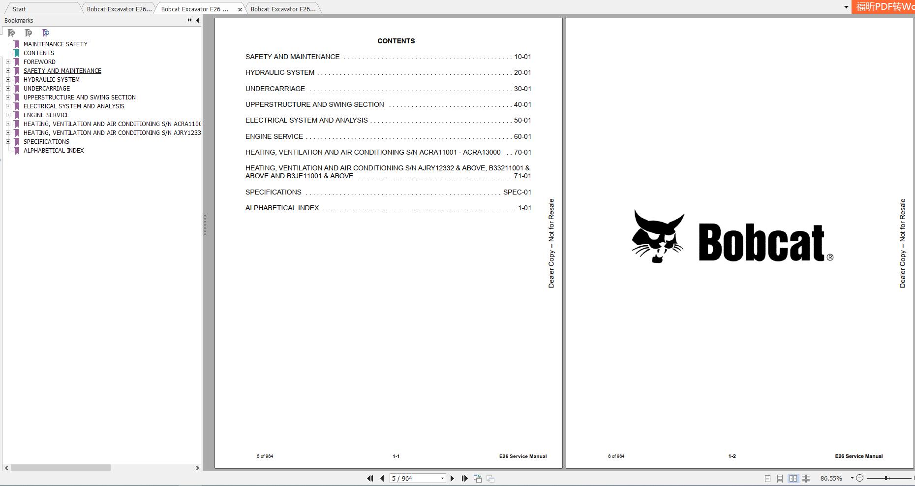 Bobcat Excavator E26 Service Manual - Homepage - The Biggest Store
