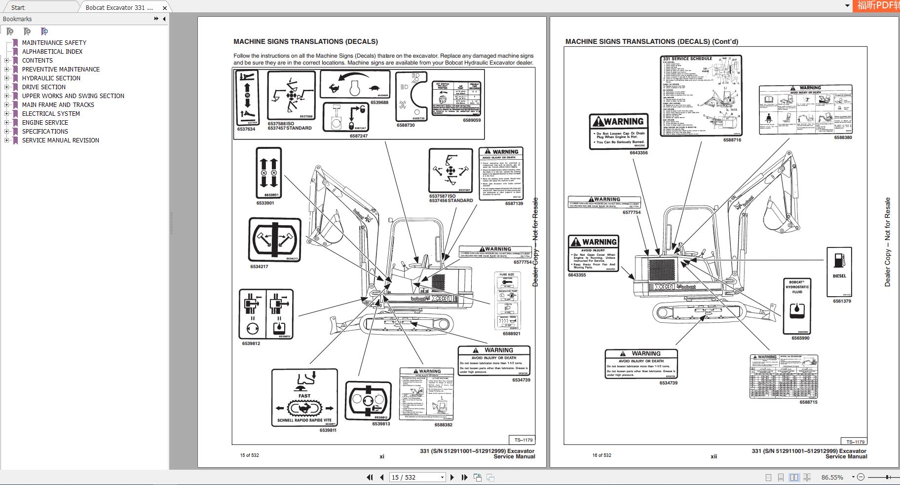 Bobcat Excavator X331 Service Manual_6724222