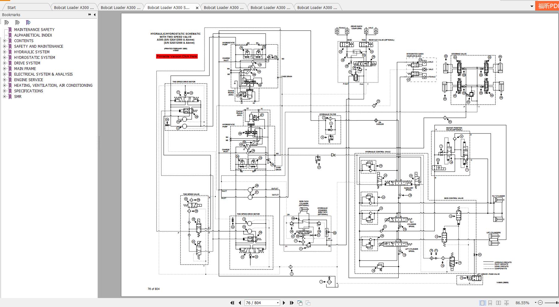 Bobcat Loader A300 Service Manuals