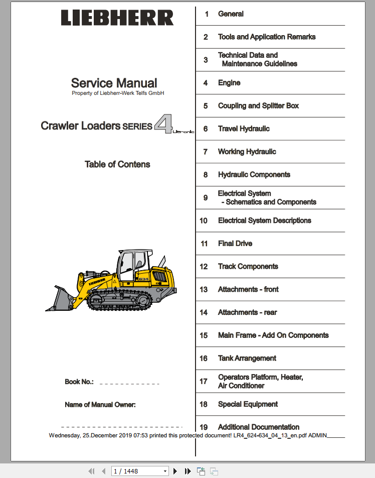 Liebherr Crawler Loader LR4 624 634 Service Manual
