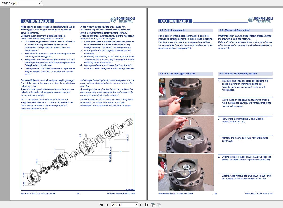Tigercat Bonfiglioli Swing Gearbox BK058 Manual_37425A_ITA