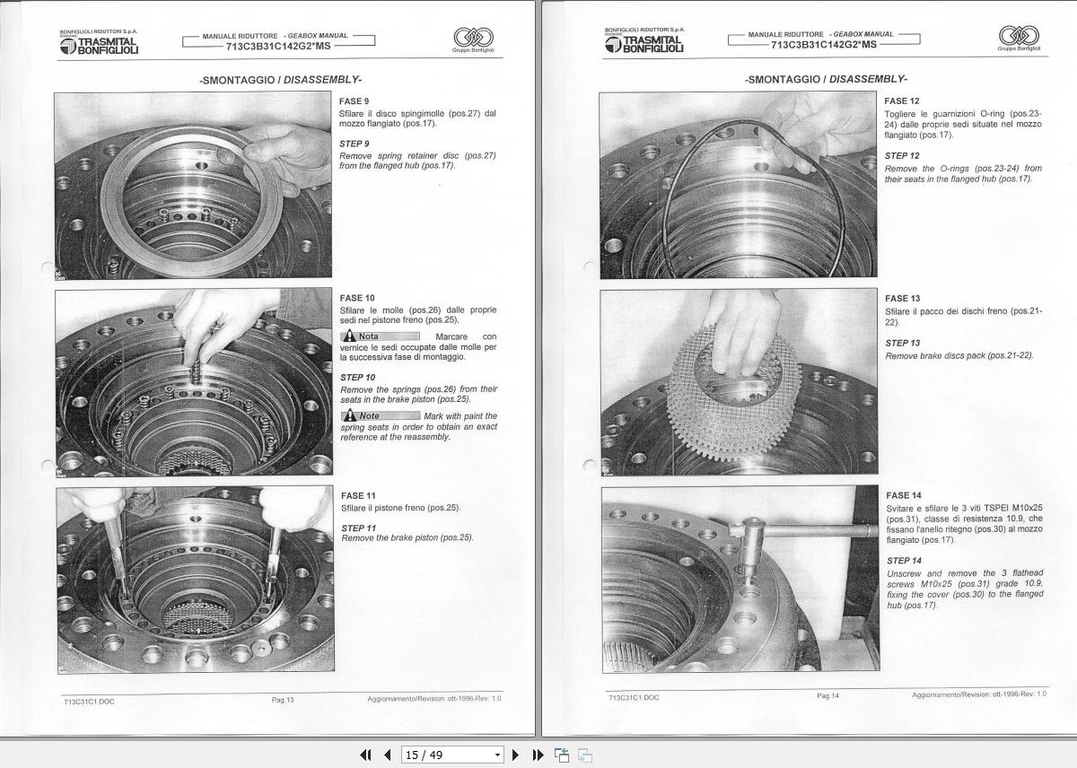 Tigercat Bonfiglioli Track Gearbox BK007 Installation & Maintenance