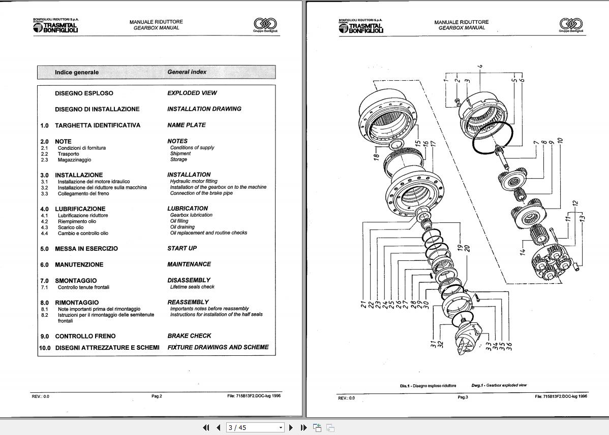 Tigercat Bonfiglioli Track Gearbox BK034 Installation & Maintenance