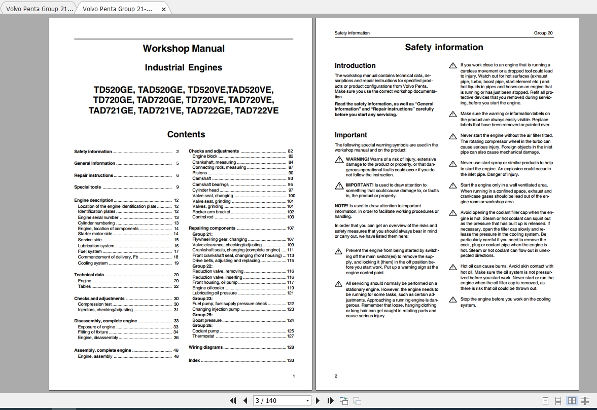 Volvo Penta Group 21-26 TD TAD 520-1172 Workshop Manual - Automotive