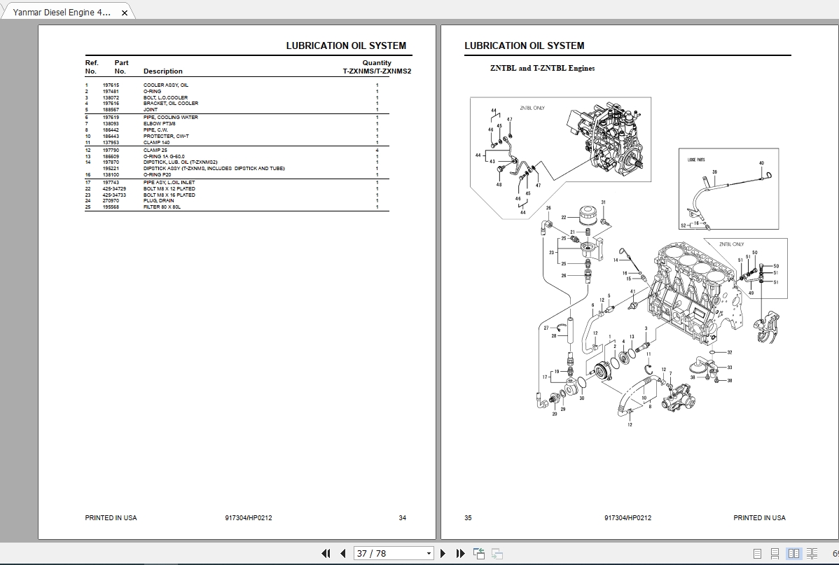 Yanmar Diesel Engine 4TNV98 Series Parts Manual_917304