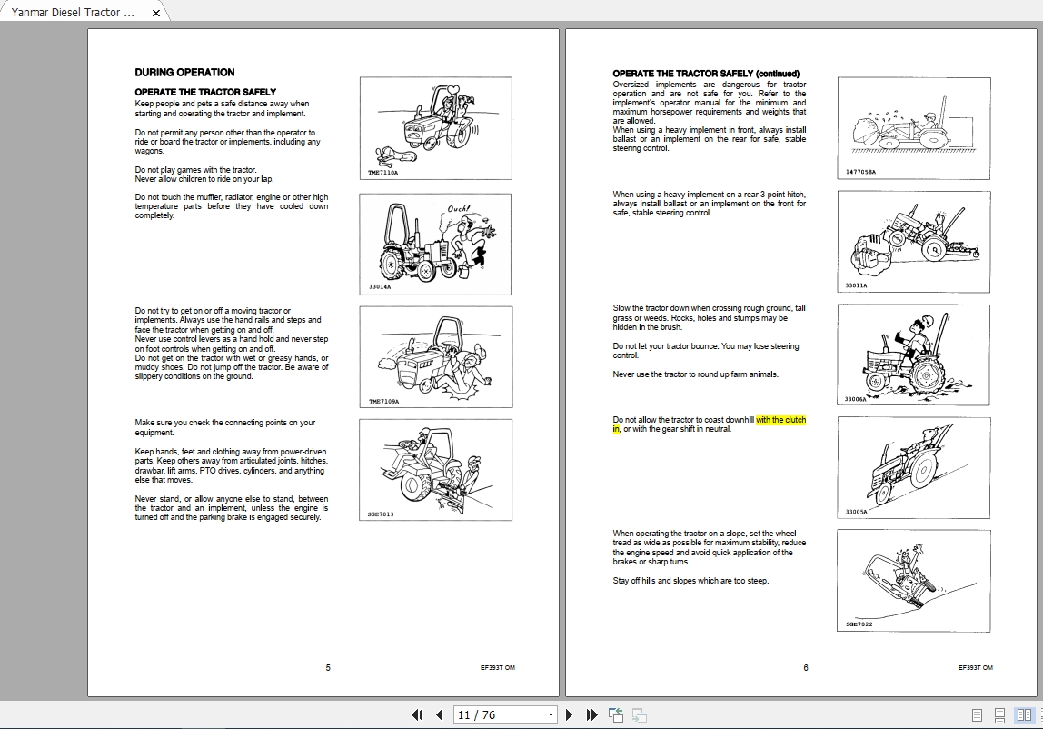 Yanmar Diesel Tractor EF393T Operators Manual