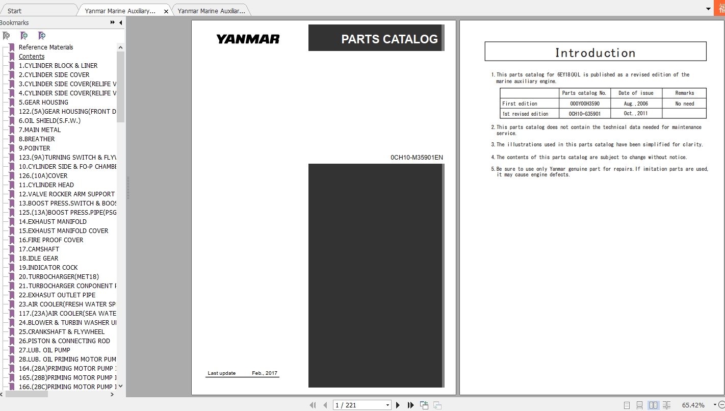 Yanmar Marine Auxiliary Engine 6EY18 Part Catalog & Project Guide
