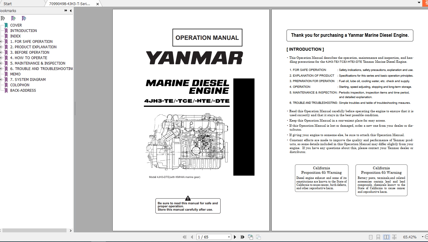 Yanmar Marine Engine 4JH3TE,TCE,HTE,DTE Operation Manual