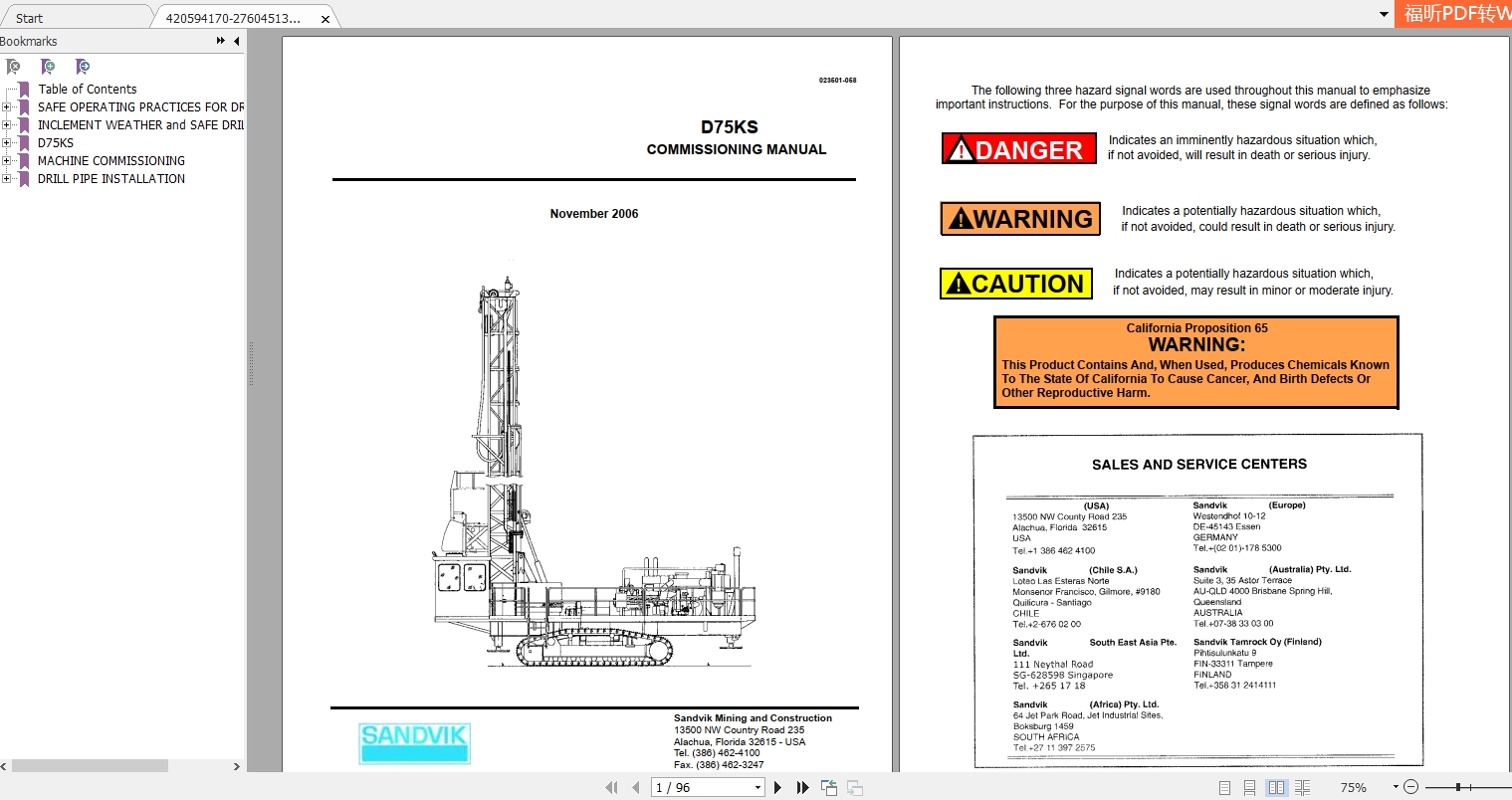 Sandvik Drill Rig D75KS Commissioning Manual