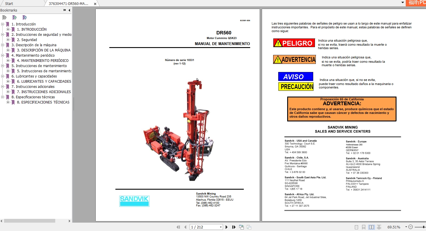 Sandvik Drill Rig DR560 Maintenance manual