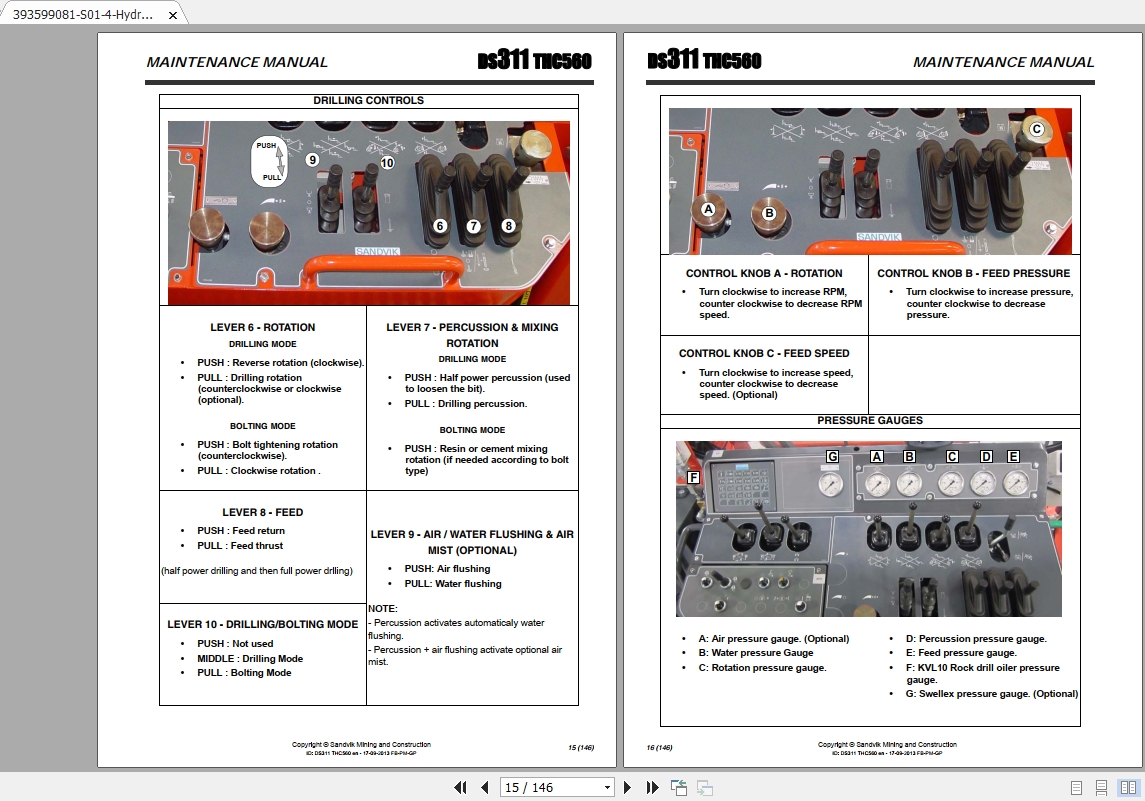 Sandvik Drill Rig DS311 THC560 Maintenance Manual
