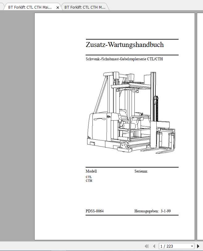 BT Forklift CTL CTH Maintenance Manual_DE