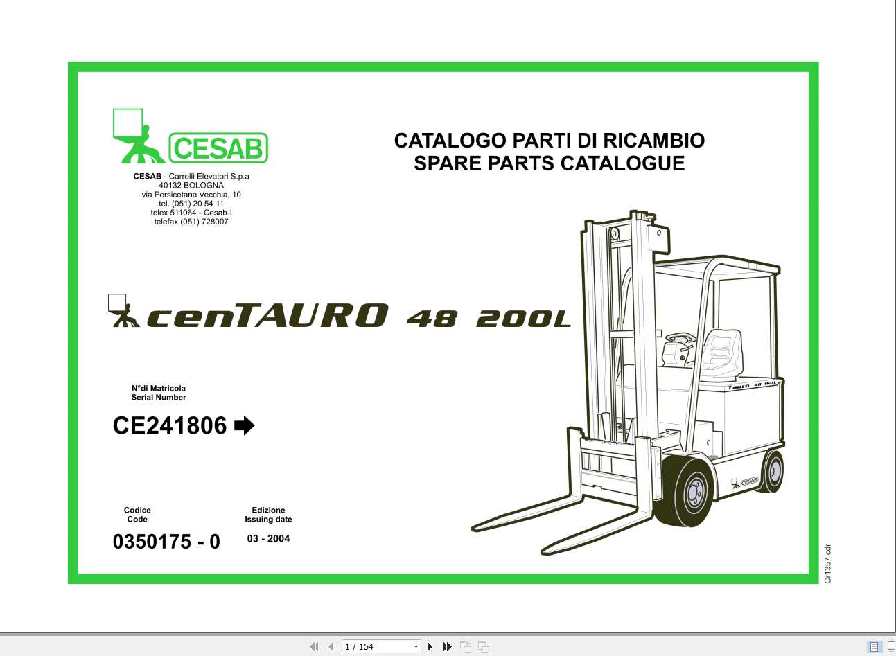CESAB cenTAURO 48 200L Forklift Spare Parts Catalogue