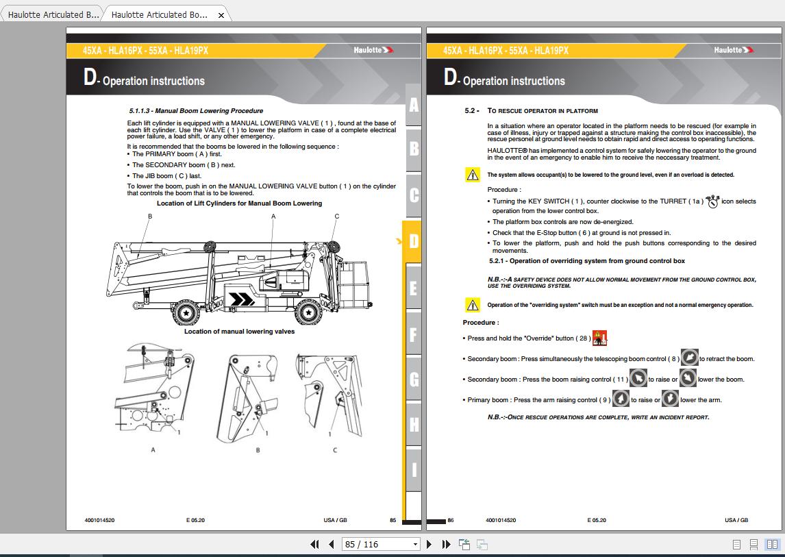 Haulotte Articulated Boom Lift 45XA, 55XA Operators Manual