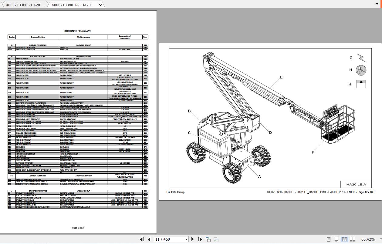 Haulotte Articulated Boom Lift HA2061 LE PRO Parts Manual_4000713380