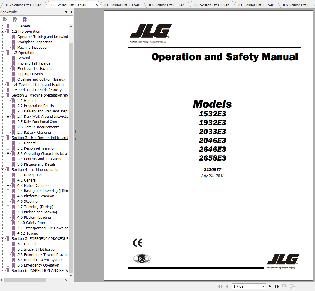JLG Scissor Lift E3 Series Operation, Service & Parts Manuals