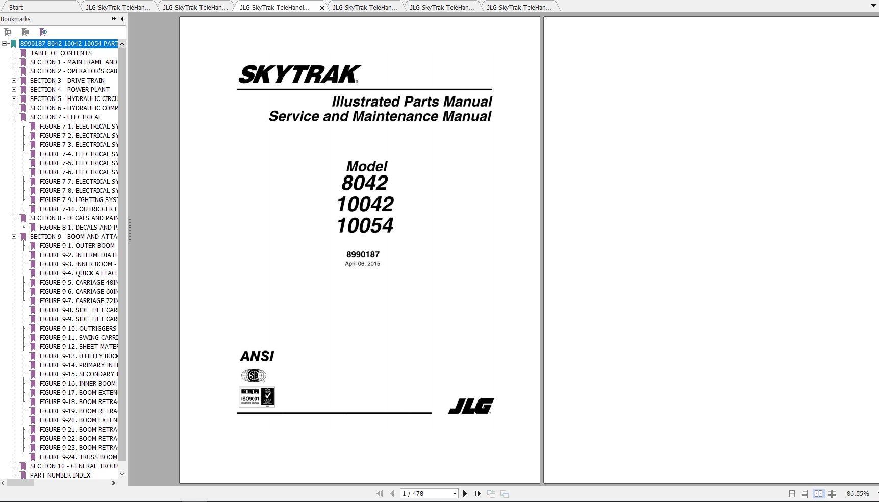 JLG SkyTrak TeleHandler 8042 10042 10054 Operation, Service & Parts