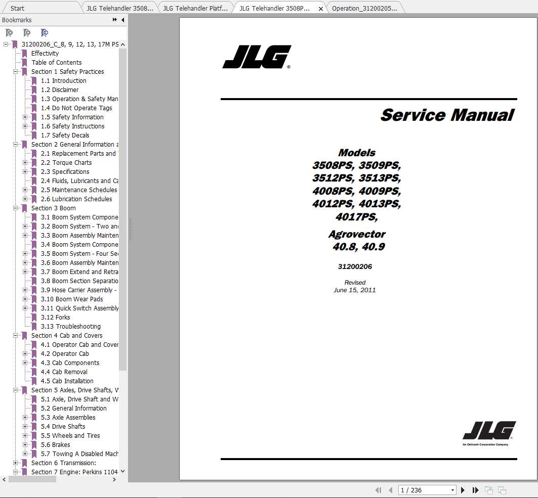 JLG Telehandler 3508PS4017PS Operation, Service & Parts Manuals