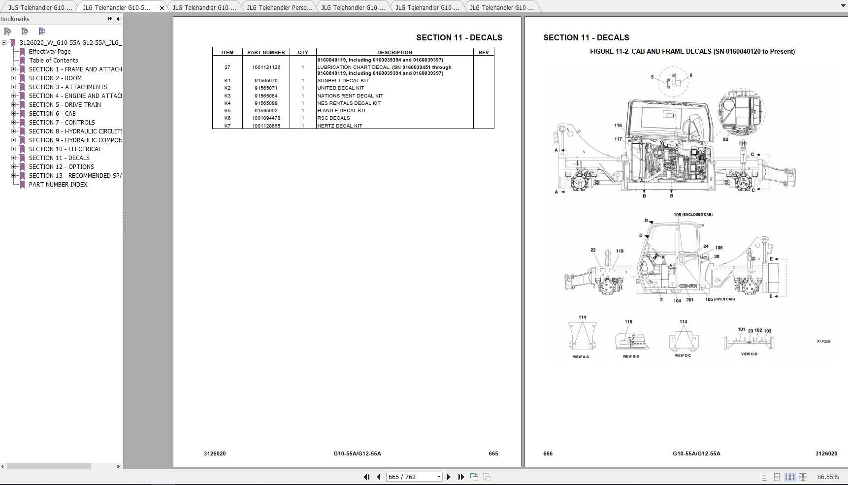 JLG Telehandler G1055A G1255A Operation, Service & Parts Manuals