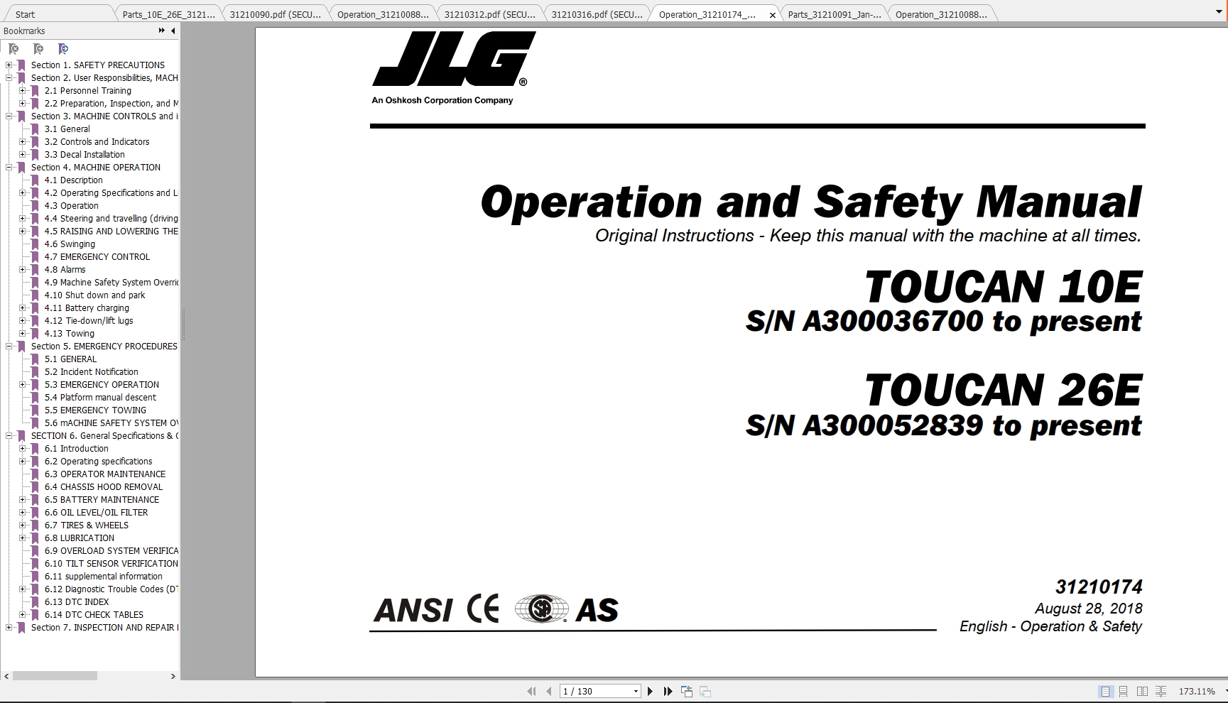 JLG Boom Lift E300A E300AJ E300AJP Operation, Service & Parts Manuals