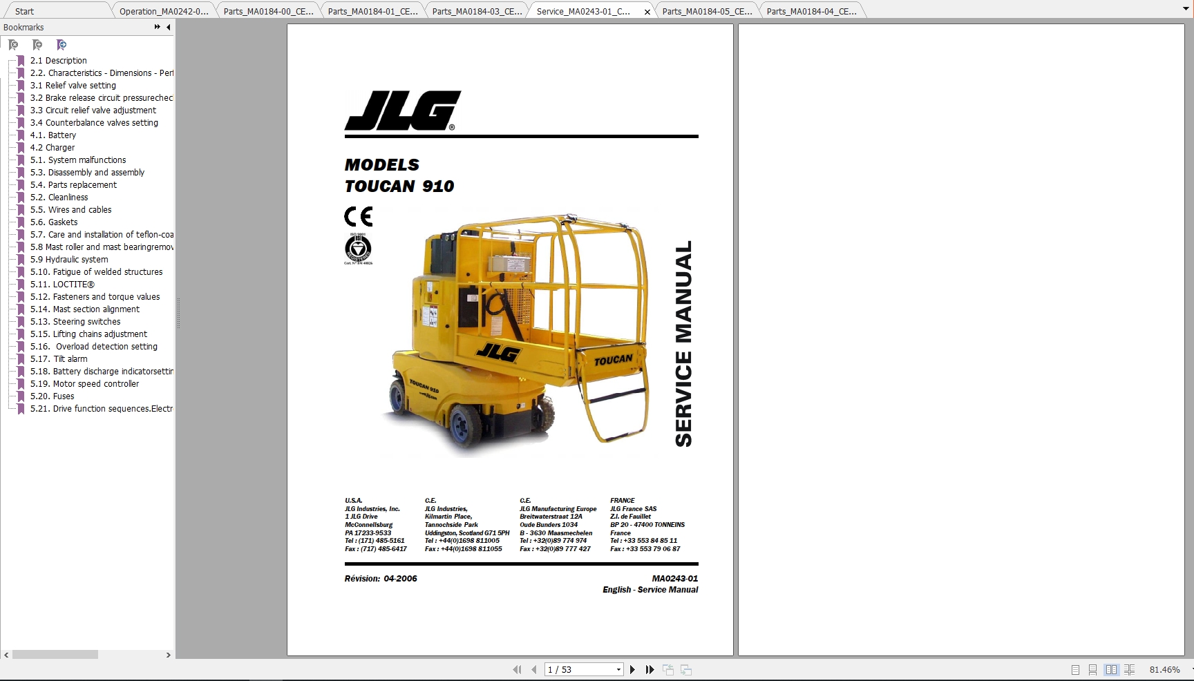 JLG Toucan 910 Mast Lift Operators Service & Parts Manuals