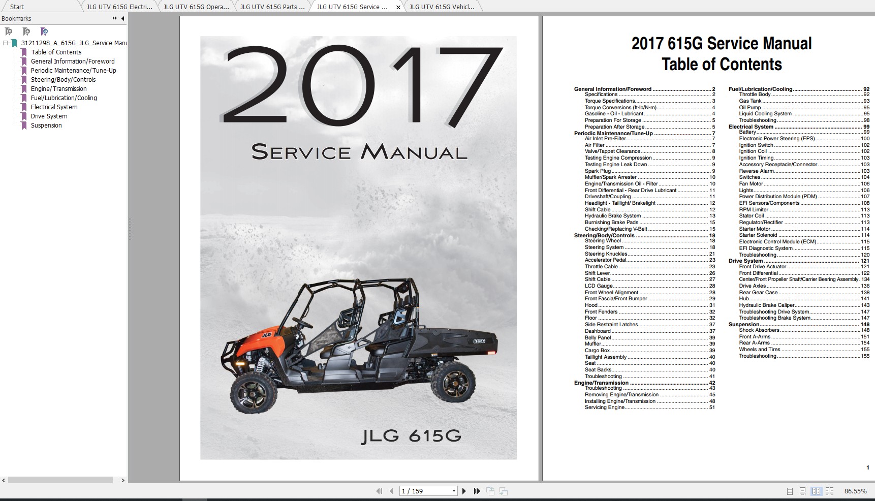 JLG UTV 615G Operator, Service & Parts Manuals