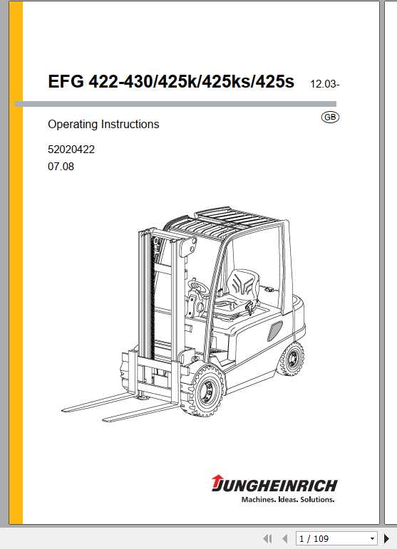 Jungheinrich Forklift EFG 422340 425K 425KS 425S Operating Instruction