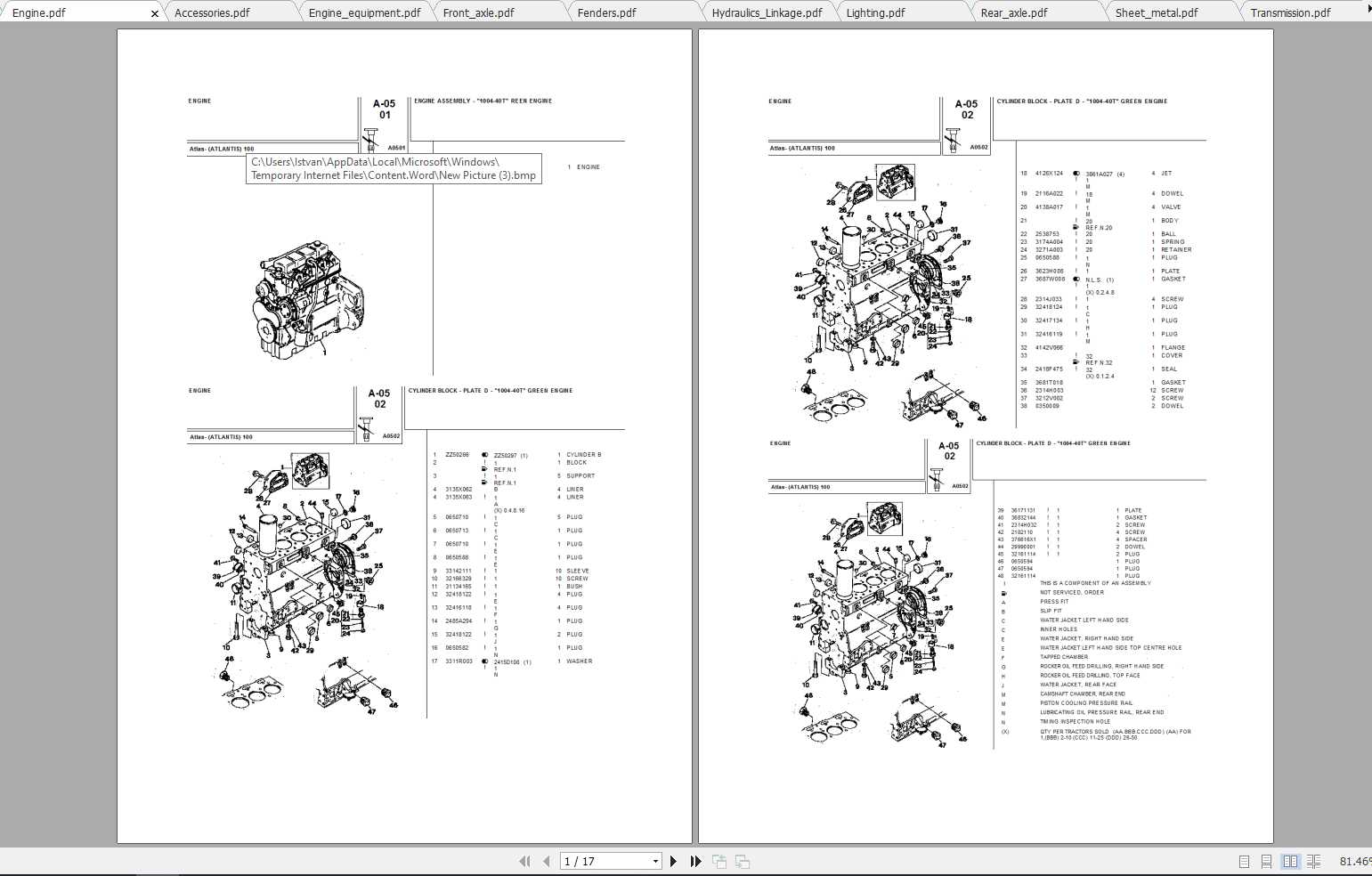 Landini Tractor Atlas 100 Parts Catalog