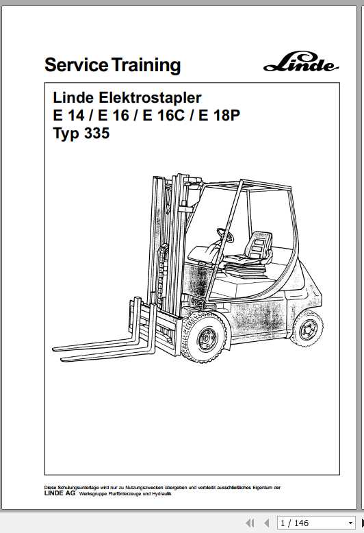 Linde Electric Forklift E14 E16 E16C E18P Typ 335 Service Training