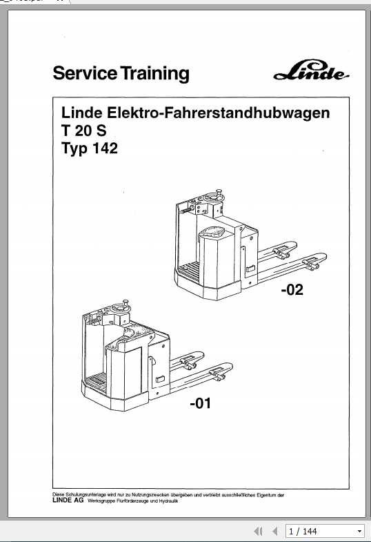Linde Electric Pallet Truck T20S Typ 142 Service Training Manual_DE