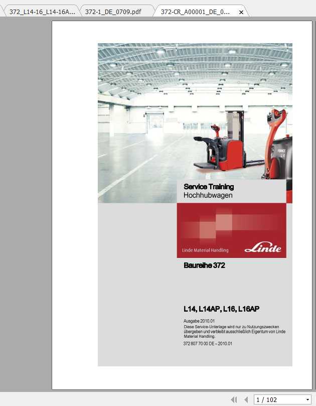Linde Pallet Stacker L14 L14AP L16 L16AP Series 372 Service Training Manual