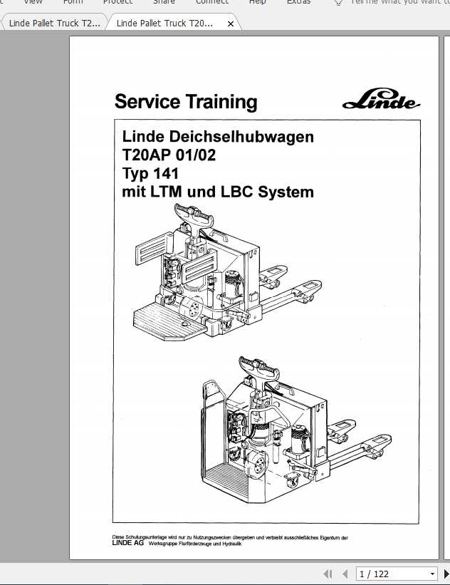 Linde Pallet Truck T20AP Service Training Manual_DE