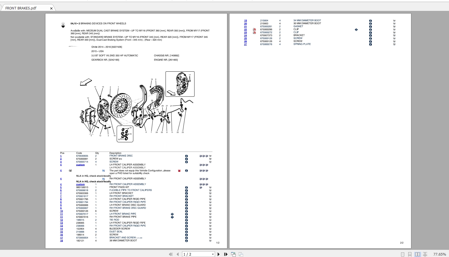 MASERATI GHIBLI 20142016 SPARE PARTS CATALOG & MANUAL PDF