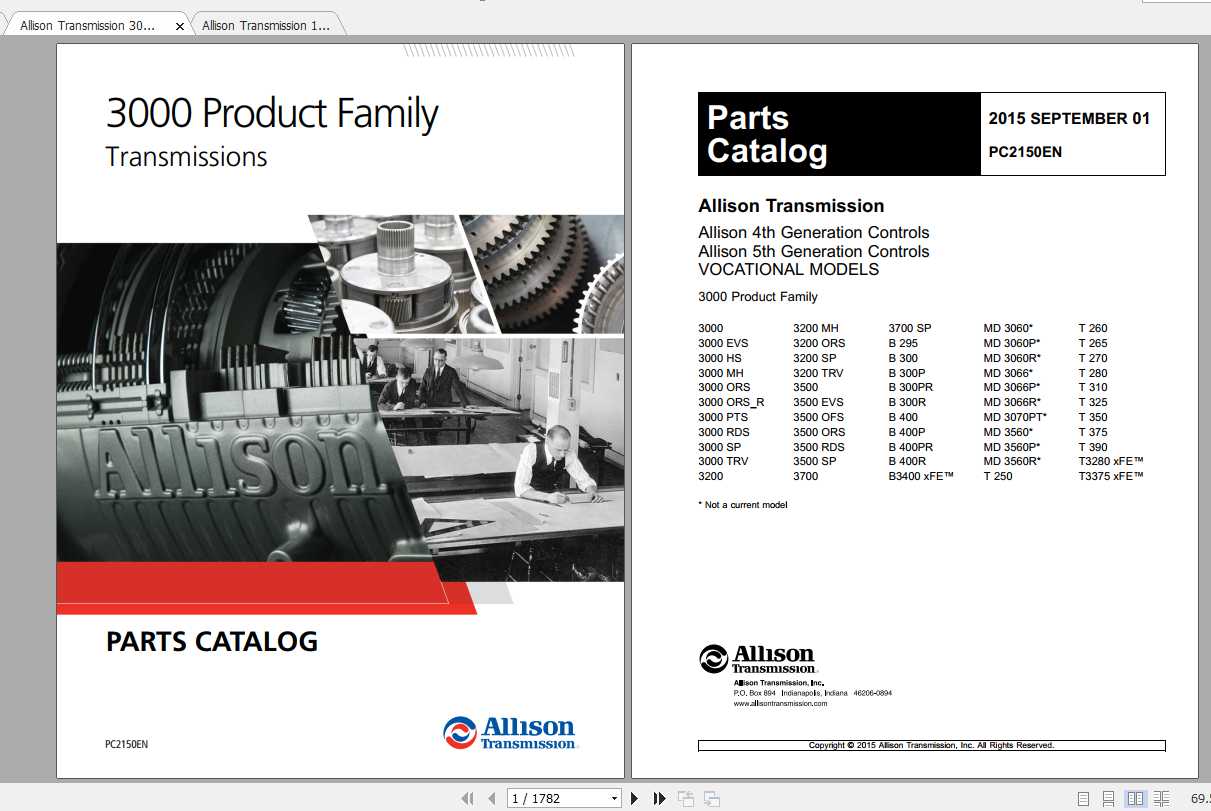 Allison Transmission 1000 2000 3000 Series Product Families Parts Catalog