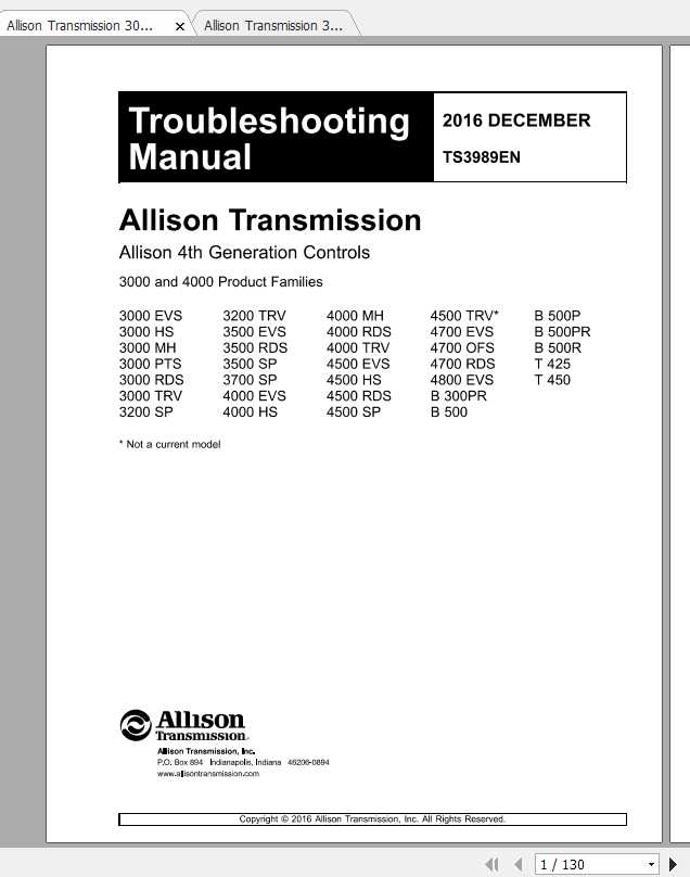 Allison Transmission 3000-4000 Product Families Troubleshooting Manual