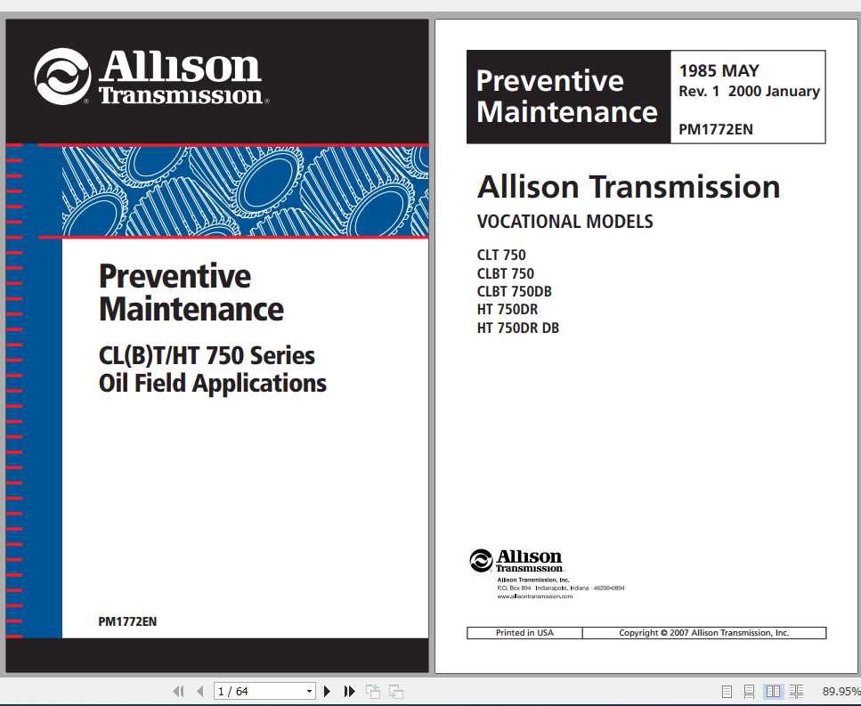 Allison Transmission CL(B)T HT 750 Series Oil Field Applications