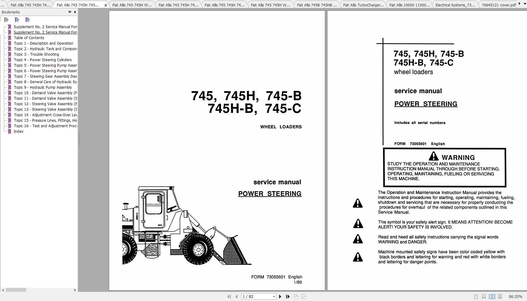Fiat Allis Wheel Loaders 745 745H 745B 745HB 745C Service Manuals