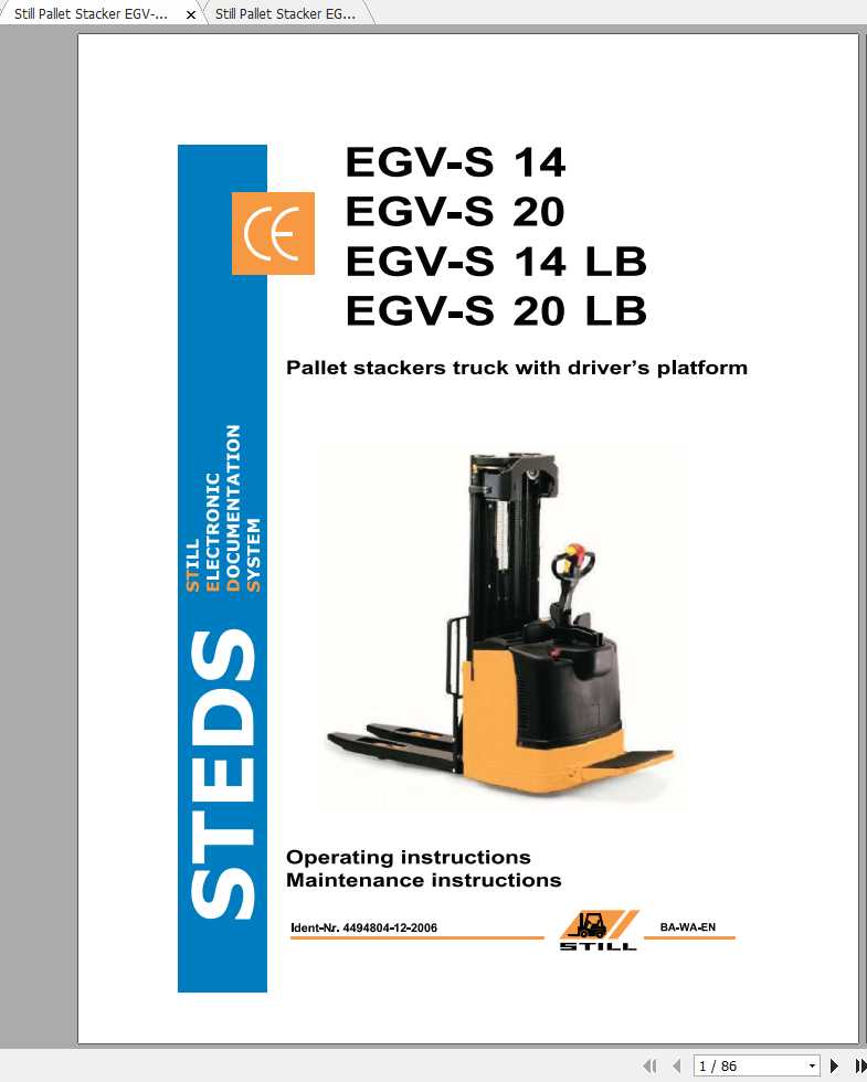 Still Electric Pallet Truck EGVS EGVSLB Original Instructions